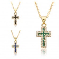 Exaggerated street trend hip-hop sweet and cool style, slightly inlaid colorful cross necklace pendant, personalized and versatile collarbone chain