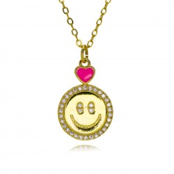 Smiling face style foreign trade micro-set smiling face pendant, collarbone chain, female drop, peach heart, smiling color pendant necklace