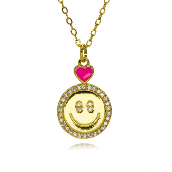 Smiling face style foreign trade micro-set smiling face pendant, collarbone chain, female drop, peach heart, smiling color pendant necklace Smiling face style foreign trade micro-set smiling face pendant, collarbone chain, female drop, peach heart, smiling color pendant necklace