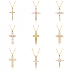 European and American fashion cross-shaped micro-set necklaces, popular women's fashion accessories, Japanese and South Korean cross-shaped pendant gifts, collarbone chains