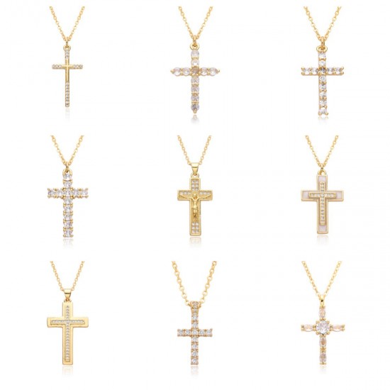 European and American fashion cross-shaped micro-set necklaces, popular women's fashion accessories, Japanese and South Korean cross-shaped pendant gifts, collarbone chains European and American fashion cross-shaped micro-set necklaces, popular women's fashion accessories, Japanese and South Korean cross-shaped pendant gifts, collarbone chains