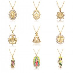 Oval-shaped copper slightly set zircon Virgin Mary pendant, women's O-shaped necklace, unisex, popular foreign trade accessory