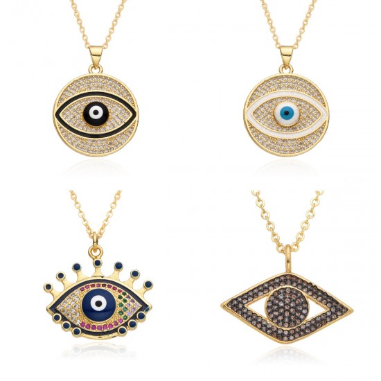 European and American cross-border evil eye necklace Zircon oil drop brass gold-plated Bohemian Devil Eye pendant European and American cross-border evil eye necklace Zircon oil drop brass gold-plated Bohemian Devil Eye pendant