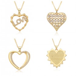 Sweet copper plated with 18K gold, a cute and heart-shaped love pendant necklace for ladies, full of diamonds, new cross-border zircon colored diamonds