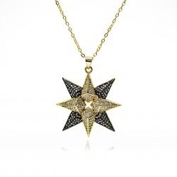 Cross-border copper-plated 18k real gold slightly inlaid light luxury zircon pendant, versatile necklace, personalized octagonal star trend collarbone chain