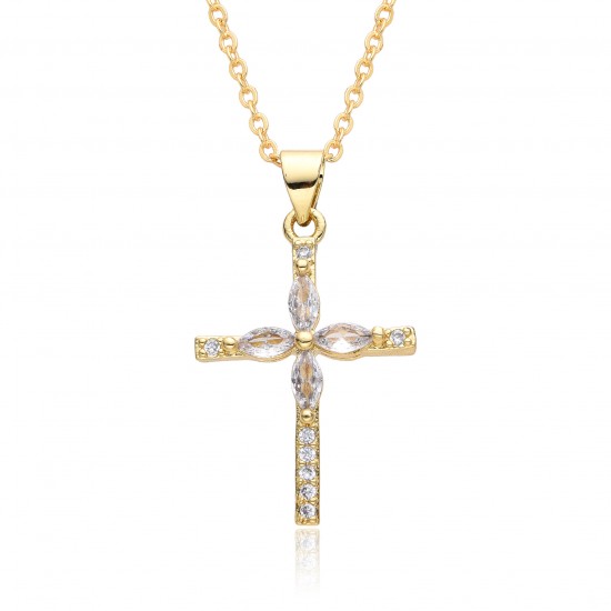 Cross-border Amazon's best-selling pearl zircon cross necklace for women is a niche, light luxury and personalized colored gemstone jewelry Cross-border Amazon's best-selling pearl zircon cross necklace for women is a niche, light luxury and personalized colored gemstone jewelry