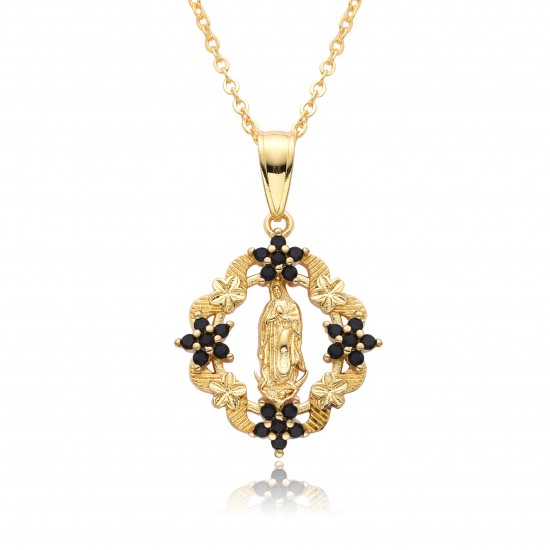 Wholesale of popular cross-border sales in Europe and America: Virgin Mary flower necklaces, women's copper pendants plated with 18K gold, and jewelry Wholesale of popular cross-border sales in Europe and America: Virgin Mary flower necklaces, women's copper pendants plated with 18K gold, and jewelry