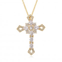 European and American cross-border jewelry, ins style fashion, slightly set colored zircon geometric cross pendant necklace for women