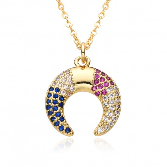 A zircon fashionable gold-plated geometric circular star and moon necklace from Europe and America A zircon fashionable gold-plated geometric circular star and moon necklace from Europe and America