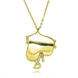 A dazzling H-shaped bag pendant necklace with a slight copper inlay, real gold plating and diamond setting, a fashionable new style full of diamonds, a net red envelope necklace