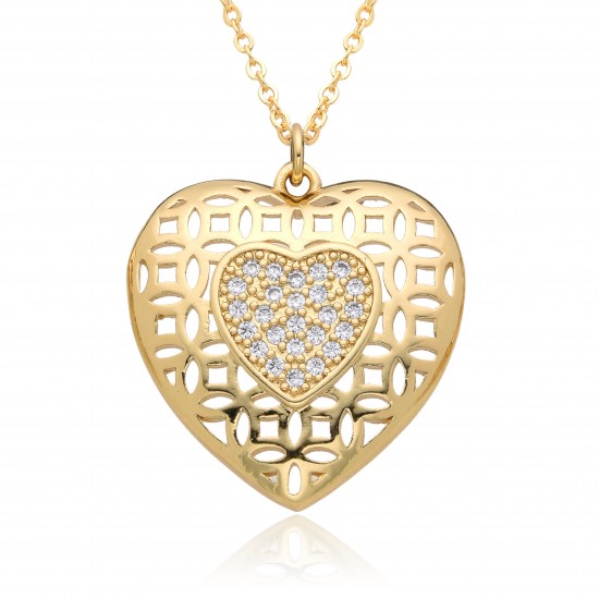 Sweet copper plated with 18K gold, a cute and heart-shaped love pendant necklace for ladies, full of diamonds, new cross-border zircon colored diamonds Sweet copper plated with 18K gold, a cute and heart-shaped love pendant necklace for ladies, full of diamonds, new cross-border zircon colored diamonds
