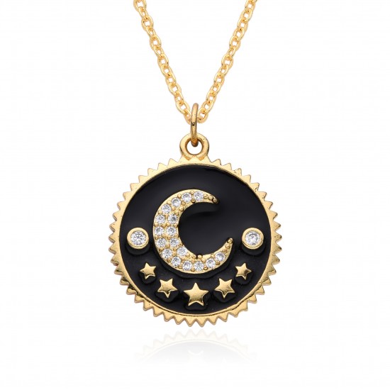 Cross-border sources of European and American fashion oil-drop moon and star geometric pendant necklaces, INS copper micro-set accessories Cross-border sources of European and American fashion oil-drop moon and star geometric pendant necklaces, INS copper micro-set accessories