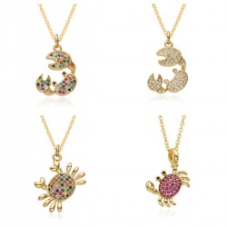 New European and American popular fashion ins style slightly set cute colorful diamonds full diamond crab pendant necklace accessory