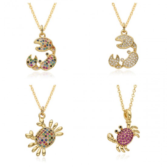 New European and American popular fashion ins style slightly set cute colorful diamonds full diamond crab pendant necklace accessory New European and American popular fashion ins style slightly set cute colorful diamonds full diamond crab pendant necklace accessory