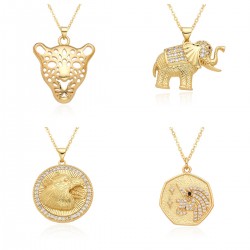 European and American fashion trend women's accessories, hip-hop personality, hollowed-out micro-inlaid leopard pendant, retro necklace accessory gift