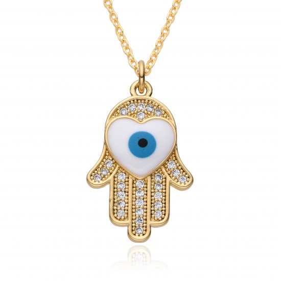 New cross-border Turkish Devil's Eye men's and women's necklaces from Europe and America, gold-plated palm oil eye Fatima pendant New cross-border Turkish Devil's Eye men's and women's necklaces from Europe and America, gold-plated palm oil eye Fatima pendant