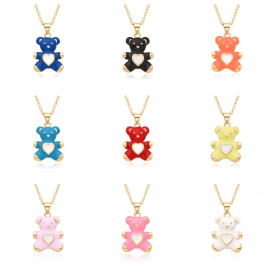 Cross-border supply: Simple and fashionable oil-dripping bear pendant, copper-plated real gold personalized necklace, new style from Europe and America Cross-border supply: Simple and fashionable oil-dripping bear pendant, copper-plated real gold personalized necklace, new style from Europe and America