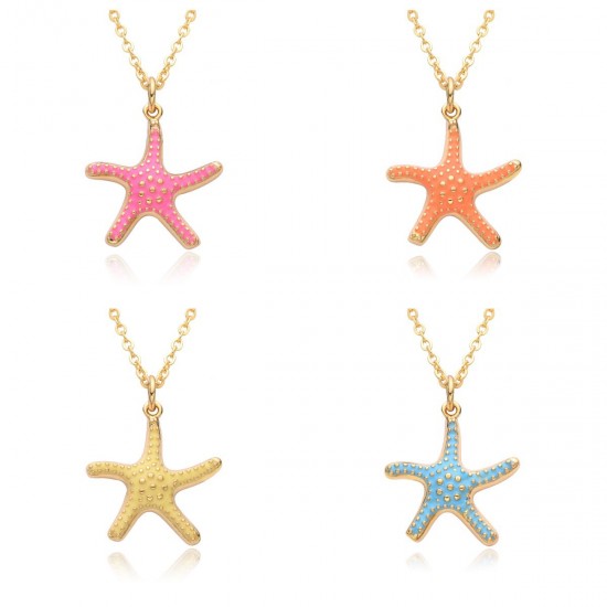 A new, personalized copper gold-plated ocean-style starfish slightly set pendant Bohemian-style women's necklace from Europe and America A new, personalized copper gold-plated ocean-style starfish slightly set pendant Bohemian-style women's necklace from Europe and America