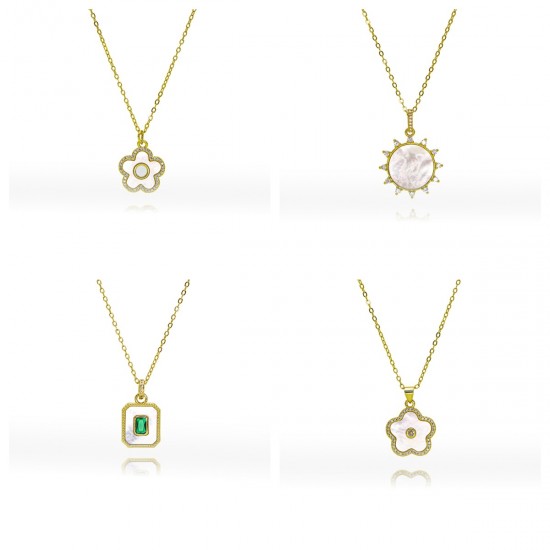 Fashionable white mother-of-pearl four-leaf clover flower cloud necklace for women in a cold style, ins natural shell pendant, collarbone chain necklace Fashionable white mother-of-pearl four-leaf clover flower cloud necklace for women in a cold style, ins natural shell pendant, collarbone chain necklace