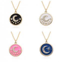 Cross-border sources of European and American fashion oil-drop moon and star geometric pendant necklaces, INS copper micro-set accessories