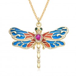 New women's fashion accessories: copper micro-inlaid colored zircon pendant, dragonfly luxurious design necklace, elegant collarbone chain