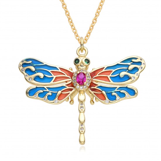New women's fashion accessories: copper micro-inlaid colored zircon pendant, dragonfly luxurious design necklace, elegant collarbone chain New women's fashion accessories: copper micro-inlaid colored zircon pendant, dragonfly luxurious design necklace, elegant collarbone chain