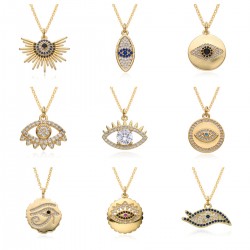 European and American retro style 18K gold hollowed-out Devil's Eye zircon slightly set pendant copper gold-plated necklace for INS ladies