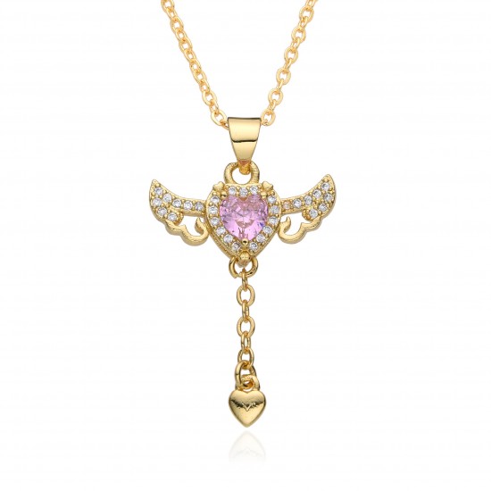 A zircon necklace featuring a female Cupid's heart, a trendy, light luxury and niche design with angel wings and heart-shaped tassels A zircon necklace featuring a female Cupid's heart, a trendy, light luxury and niche design with angel wings and heart-shaped tassels