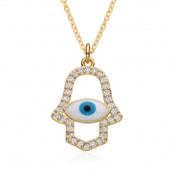 New cross-border Turkish Devil's Eye men's and women's necklaces from Europe and America, gold-plated palm oil eye Fatima pendant New cross-border Turkish Devil's Eye men's and women's necklaces from Europe and America, gold-plated palm oil eye Fatima pendant