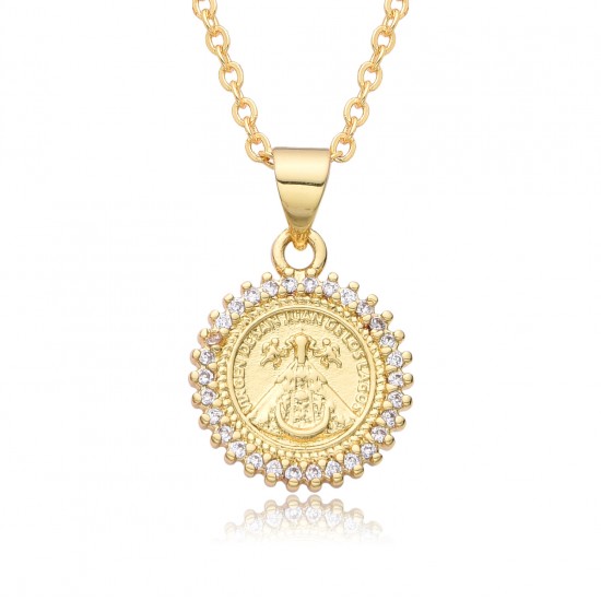 European and American cross-border religious personality statue collarbone chain Zircon eco-friendly copper pendant necklace, copper plated 18kC151 European and American cross-border religious personality statue collarbone chain Zircon eco-friendly copper pendant necklace, copper plated 18kC151