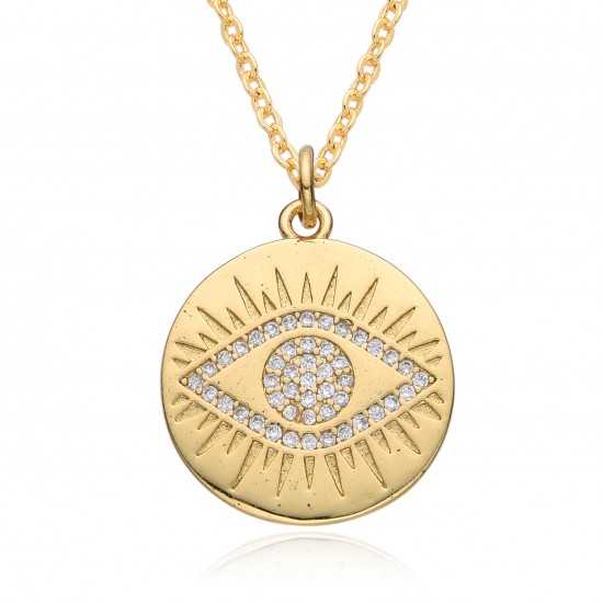 Amazon Europe and America cross-border micro-set colored diamond Bohemian Devil's Eye Disc pendant necklace Amazon Europe and America cross-border micro-set colored diamond Bohemian Devil's Eye Disc pendant necklace