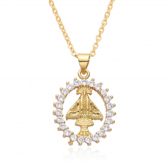This European and American copper-plated 18K gold zircon Virgin Mary geometric pendant necklace is a new and unique female niche accessory This European and American copper-plated 18K gold zircon Virgin Mary geometric pendant necklace is a new and unique female niche accessory