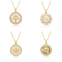 Youdaoplaceholder0 European and American fashion micro set color zircon necklace Simple round pendant necklace for women