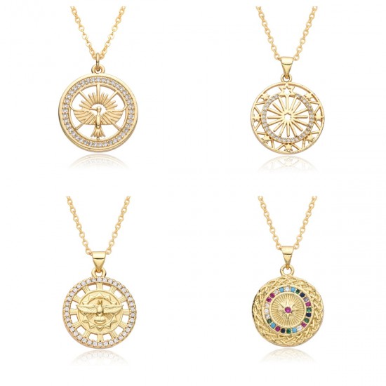 Youdaoplaceholder0 European and American fashion micro set color zircon necklace Simple round pendant necklace for women Youdaoplaceholder0 European and American fashion micro set color zircon necklace Simple round pendant necklace for women
