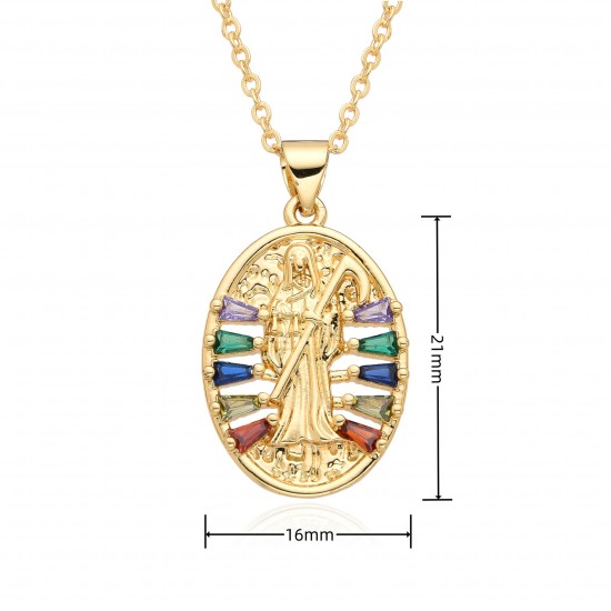 Cross-border exclusive personalized design micro-set zircon color fashionable light luxury trendy necklace, Death Scythe copper gold-plated Cross-border exclusive personalized design micro-set zircon color fashionable light luxury trendy necklace, Death Scythe copper gold-plated