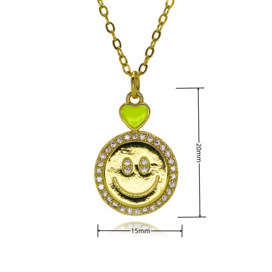 Smiling face style foreign trade micro-set smiling face pendant, collarbone chain, female drop, peach heart, smiling color pendant necklace Smiling face style foreign trade micro-set smiling face pendant, collarbone chain, female drop, peach heart, smiling color pendant necklace
