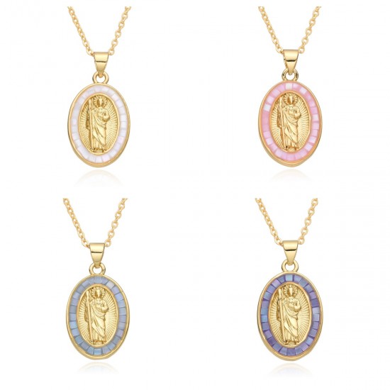 Cross-border best-selling oval Guadalupe, Jesus Saint Benedict necklace, women's collarbone chain, shell pendant jewelry in Europe and America Cross-border best-selling oval Guadalupe, Jesus Saint Benedict necklace, women's collarbone chain, shell pendant jewelry in Europe and America