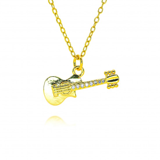 New European and American copper-plated 18k gold guitar necklace, music fashion pendant, simple and individual, suitable for both men and women, sweater chain New European and American copper-plated 18k gold guitar necklace, music fashion pendant, simple and individual, suitable for both men and women, sweater chain