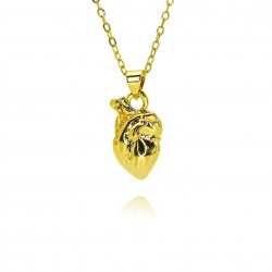 The new cross-border personalized three-dimensional teeth and heart pendant necklace features a simple and niche design with a copper gold-plated collarbone chain