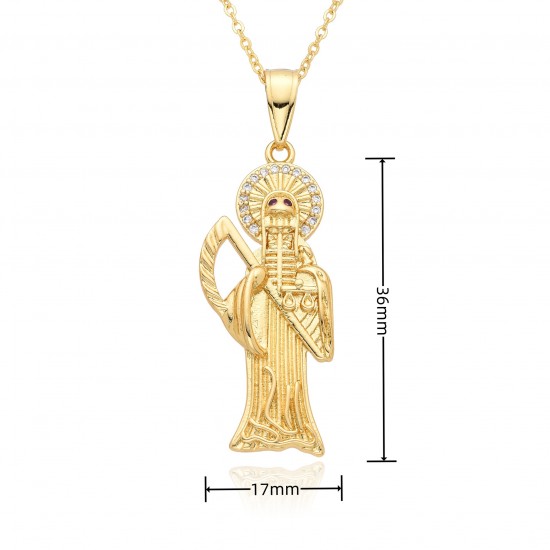 A zircon human figure pendant necklace with a European and American cross-border religious personality statue collarbone chain, plated with 18k real gold A zircon human figure pendant necklace with a European and American cross-border religious personality statue collarbone chain, plated with 18k real gold