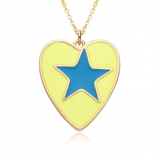 New cross-border European and American enamel colored oil drop heart-shaped heart star creative fashion pendant necklace collarbone chain New cross-border European and American enamel colored oil drop heart-shaped heart star creative fashion pendant necklace collarbone chain