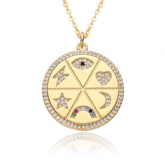 Simple ins hollowed-out round slightly set pendant necklace for Korean girls, trendy and niche student necklace G230 Simple ins hollowed-out round slightly set pendant necklace for Korean girls, trendy and niche student necklace G230
