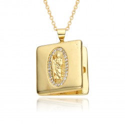 European and American cross-border small photo box album, eye moon slightly set, Virgin Mary pendant, opening and closing necklace, copper plated with real gold