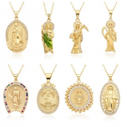 A zircon human figure pendant necklace with a European and American cross-border religious personality statue collarbone chain, plated with 18k real gold