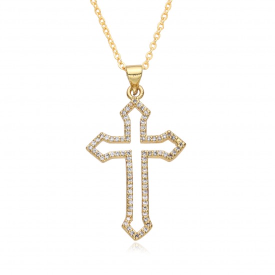 Korean version cross pendant simple necklace, women's necklace, export fashion crystal, European and American men's micro-set openwork necklace Korean version cross pendant simple necklace, women's necklace, export fashion crystal, European and American men's micro-set openwork necklace