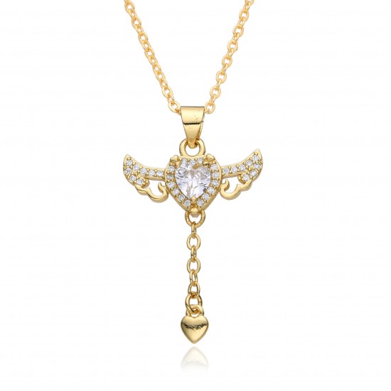 A zircon necklace featuring a female Cupid's heart, a trendy, light luxury and niche design with angel wings and heart-shaped tassels A zircon necklace featuring a female Cupid's heart, a trendy, light luxury and niche design with angel wings and heart-shaped tassels