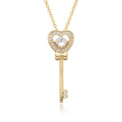 18k gold color-preserving heart key necklace, female ins collarbone chain, Korean version crystal zircon pendant necklace