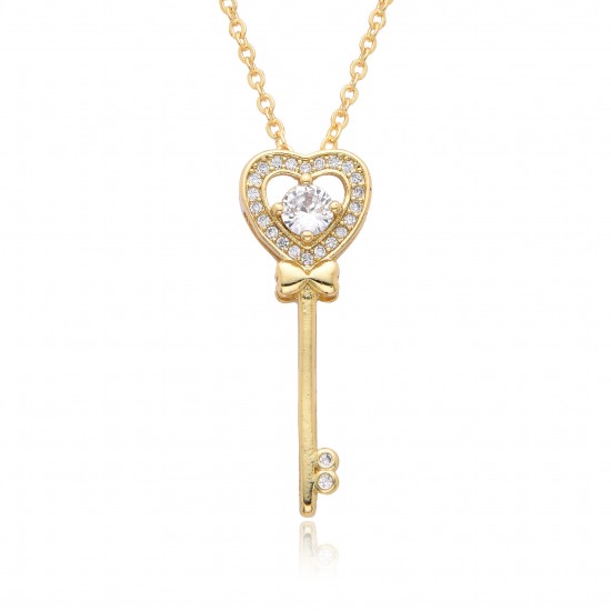 18k gold color-preserving heart key necklace, female ins collarbone chain, Korean version crystal zircon pendant necklace 18k gold color-preserving heart key necklace, female ins collarbone chain, Korean version crystal zircon pendant necklace