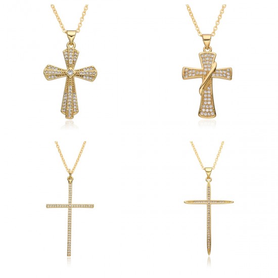 A popular retro rhinestone cross pendant necklace from Europe and America, a creative women's fashion pendant collarbone chain A popular retro rhinestone cross pendant necklace from Europe and America, a creative women's fashion pendant collarbone chain