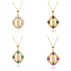 Wholesale of popular cross-border sales in Europe and America: Virgin Mary flower necklaces, women's copper pendants plated with 18K gold, and jewelry